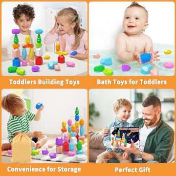 40PCS Wooden Stacking Rocks Toys, Montessori Toys for 1 2 3 year old, Stacking toys for Toddlers, Sensory STEM Preschool Learning Building Blocks Toys for Kids age 3-5, Kids Games Gifts for Boys Girls