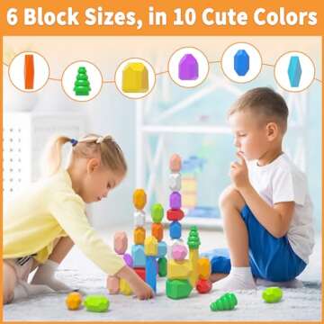 40PCS Wooden Stacking Rocks Toys, Montessori Toys for 1 2 3 year old, Stacking toys for Toddlers, Sensory STEM Preschool Learning Building Blocks Toys for Kids age 3-5, Kids Games Gifts for Boys Girls