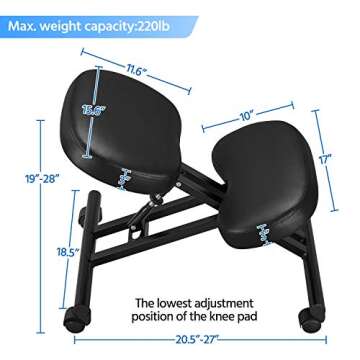 Yaheetech Kneeling Chair Ergonomic Posture Chair for Office Home Standing Work Desk Stool Adjustable Office Chair with Thick Cushion Pad & Flexible Seating Rolling Casters