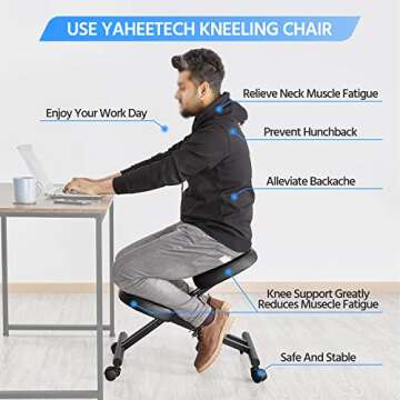 Yaheetech Kneeling Chair Ergonomic Posture Chair for Office Home Standing Work Desk Stool Adjustable Office Chair with Thick Cushion Pad & Flexible Seating Rolling Casters