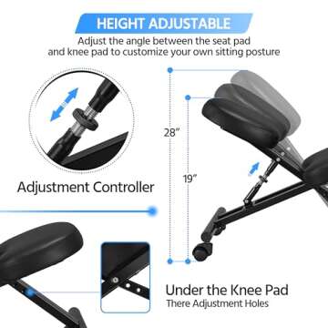 Yaheetech Kneeling Chair Ergonomic Posture Chair for Office Home Standing Work Desk Stool Adjustable Office Chair with Thick Cushion Pad & Flexible Seating Rolling Casters