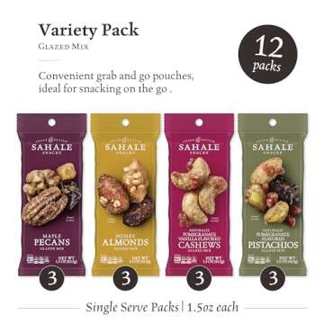 Sahale Snacks Glazed Mix Nut Blend Variety Pack, 1.5 Oz Grab & Go Bags (12 Total Packs) - Four Different Dry-Roasted Deluxe Mixed Nuts Blends Included - Non-GMO Kosher & Certified Gluten-Free Snacks