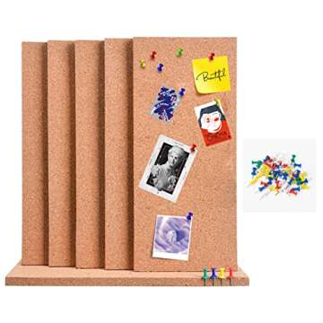 SUNGIFT Cork Bulletin Board 1/2" Thick Cork Boards 6 Pack Frameless Cork Tiles, 17 x 8 Inch, Self-Adhesive Corkboards Wall Decor with 50 PCS Pushpins for Office, School and Home