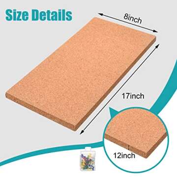 SUNGIFT Cork Bulletin Board 1/2" Thick Cork Boards 6 Pack Frameless Cork Tiles, 17 x 8 Inch, Self-Adhesive Corkboards Wall Decor with 50 PCS Pushpins for Office, School and Home