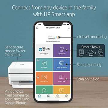 HP Envy Pro 6458 All-in-One Wireless Printer: Easy Printing, Scanning, Photo Copying, Fax Jobs, High-Yield Ink Stability, Borderless, Double-Sided Printing for Home & Office, 5SE48A (Renewed)