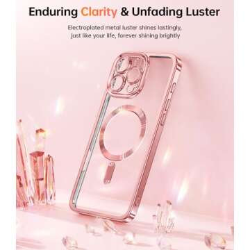 Meifigno Designed for iPhone 16 Pro Max Case 6.9", [Glitter Card & Wrist Strap] [Compatible with MagSafe] [2X Screen Protectors] Surround Raised Lens Protection Designed for 16 ProMax Case, Rose Gold