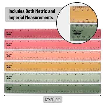 Mr. Pen- Ruler, 12 inch Ruler, 6 Pack, Vintage Colors, Clear Ruler 12 Inch, Rulers for Kids, Rulers for School, Clear Plastic Ruler 12 Inch, 12 Inch Ruler with Centimeters and Inches, School Ruler