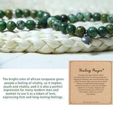 Healing Bracelets for Women - African Turquoise Bracelet - Healing Prayers Crystal Bracelet, 8mm Natural Stone Stress Relief Yoga Beads Get Well Soon Gifts