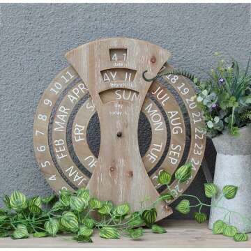 Rustic Wooden Perpetual Calendar for Home & Office