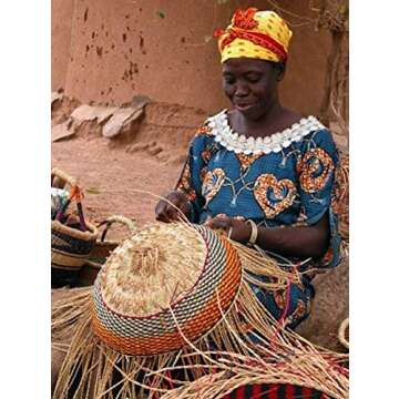 African Market Basket, Large Oval Woven Straw Basket with Handle Fair Trade Storage Organizer