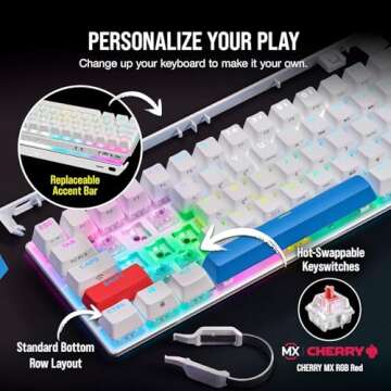 Corsair K70 PRO Mini Wireless RGB 60% Mechanical Gaming Keyboard - Fastest Sub-1ms Wireless, Swappable Cherry MX Red Keyswitches, NA Layout, QWERTY - White (Renewed)