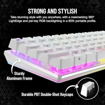 Corsair K70 PRO Mini Wireless RGB 60% Mechanical Gaming Keyboard - Fastest Sub-1ms Wireless, Swappable Cherry MX Red Keyswitches, NA Layout, QWERTY - White (Renewed)