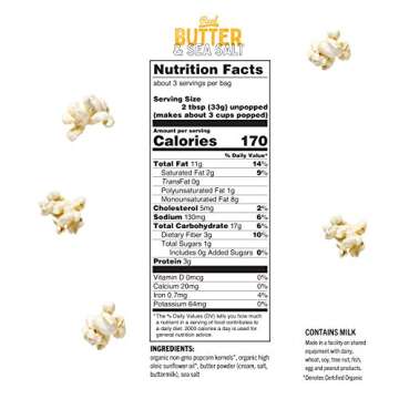 Quinn Snacks Microwave Popcorn, Real Butter & Sea Salt, 2 Count Bag (Pack of 6)