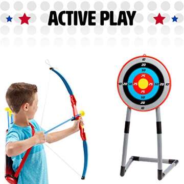 NSG Deluxe Bow and Arrow Set for Kids - Toy Archery Bow with Large Freestanding Target, Suction Cup Arrows, and Quiver