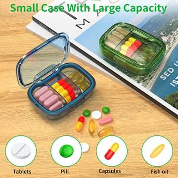 2 Pack 3 Compartment Small Pill Box, Moisture Proof Pill Case, Travel Pill Organizer for Pocket Purse, Daily Portable Medicine Vitamin Box, Fish Oil Box, Supplement Box