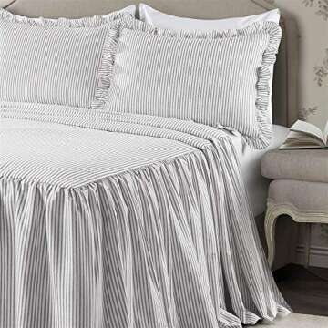 Lush Decor Lush Décor Ticking Stripe Bedspread Gray Vintage Chic Farmhouse Style Lightweight 3 Piece Set Queen,