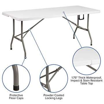 Flash Furniture Elon 6' Rectangular Plastic Folding Event Table, Portable Banquet Table for Indoor/Outdoor Events, White