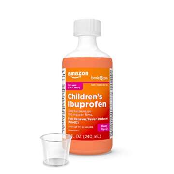 Amazon Basic Care Children's Ibuprofen Oral Suspension, 100 mg per 5 mL, Pain Reliever and Fever Reducer, Berry Flavor, For Sore Throat, Headache Relief and More, 8 fl oz (Pack of 1)