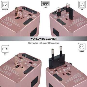 Power Plug Adapter - International Travel (w/5 USB Ports and USB Type C)- Work 150+ Countries - 220 Volt Adapter - Travel Adapter - Type C A G I A/C - UK Japan China Europe