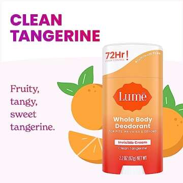 Lume Whole Body Deodorant - Smooth Solid Stick - 72 Hour Odor Control - Aluminum Free, Baking Soda Free and Skin Safe - 2.6 Ounce (Pack of 2) (Clean Tangerine)