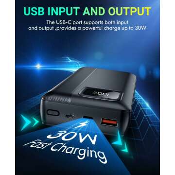 Power-Bank-Portable-Charger - 40000mAh Power Bank Support PD 30W and QC4.0 Fast Charger with Built-in 2 Output Cable and LED Display for iPhone and Android Phones and Most Electronic Devices