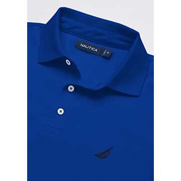 Nautica Men's Short Sleeve Solid Stretch Cotton Pique Polo Shirt, Bright Cobalt, Small