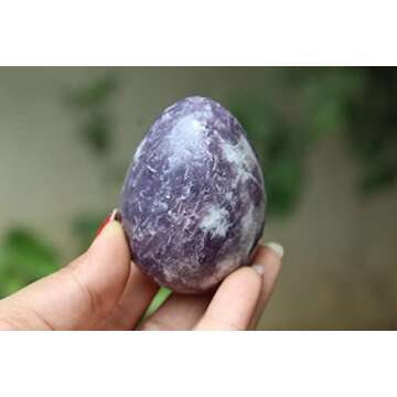 Jet Natural Crystal Lepidolite Gemstone Egg 45-50 mm Hand Carved Crystal Altar Healing Devotional Focus Spiritual Chakra Cleansing Metaphysical Jet International Crystal Image is JUST A Reference