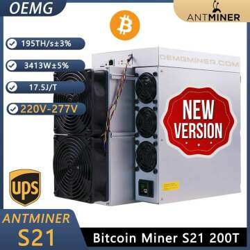 New Bitmain Antminer S21 195T 3413W BTC/BCH/BSV SHA256 Air-cooling Miner Bitcoin ASIC Miner without Power cord Ready to ship