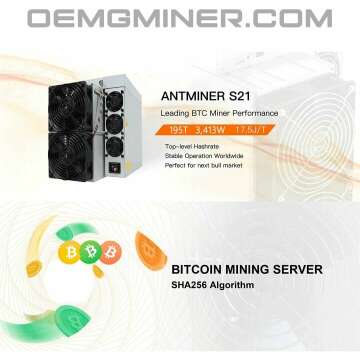 New Bitmain Antminer S21 195T 3413W BTC/BCH/BSV SHA256 Air-cooling Miner Bitcoin ASIC Miner without Power cord Ready to ship