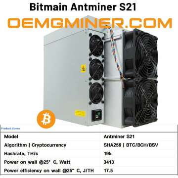 New Bitmain Antminer S21 195T 3413W BTC/BCH/BSV SHA256 Air-cooling Miner Bitcoin ASIC Miner without Power cord Ready to ship