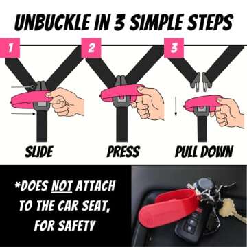 UnbuckleMe Car Seat Buckle Release Tool - Easy Opener Aid for Arthritis, Long Nails, Older Kids - Button pusher for infant, toddler, convertible 5 pt harness car seats - As Seen on Shark Tank (Pink)