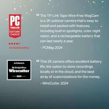 TP-Link 𝗧𝗮𝗽𝗼 MagCam, 2024 PCMag Editors’ Choice & Wirecutter Recommended Outdoor Security Camera, 2K, Battery, Magnetic Mount Wireless Camera, 150° FOV, SD/Cloud Storage, Person/Vehicle Detection