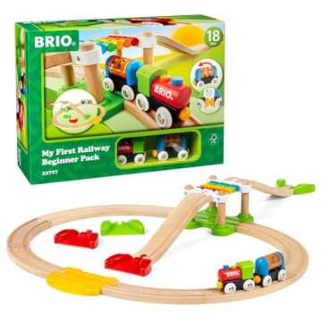 BRIO My First Railway - 33727 Beginner Pack | Engaging Wooden Toy Train Set for Toddlers Age 18 Months and Up | FSC-Certified Materials | Compatible with All My First Railway and BRIO World Toys