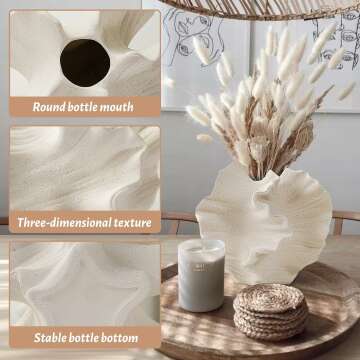 White Ceramic Vase for Modern Home Decor, Ceramic Coral Flower Vase for Nordic Art Pampas Grass,Boho Decor Donut Centerpiece Vases for Coffee Table Office Bookshelf Living Room Decor (White +Big)