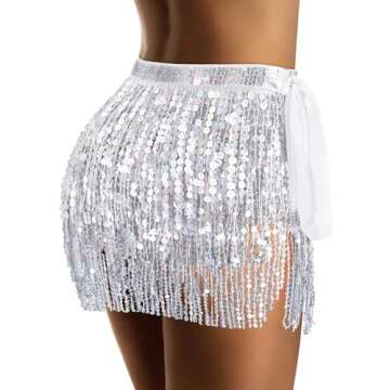 Glamorous Silver Sequin Skirt with Tassels for Women - Sparkle and Shine