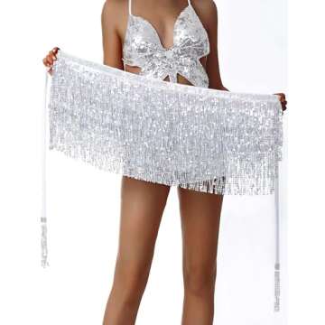 Glamorous Silver Sequin Skirt with Tassels for Women