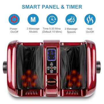 H&B Luxuries Electric Shiatsu Foot Massager Machine with Heating and Remote Control for Stress Relief, Kneading and Rolling Massage for Feet, Leg, Calf, Ankle, Ideal for Father Mom Women Men, Red