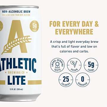 Athletic Brewing Company Craft Non-Alcoholic Beer - 12 Pack x 12 Fl Oz Cans - Athletic Lite Light Brew - Low-Calorie, Award Winning - Simply Crisp, Refreshing, Brisk & Smooth - Beautiful Noble Hops & Malt Body