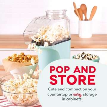 DASH Hot Air Popcorn Popper Maker with Measuring Cup to Portion Popping Corn Kernels + Melt Butter, 16 Cups - Aqua