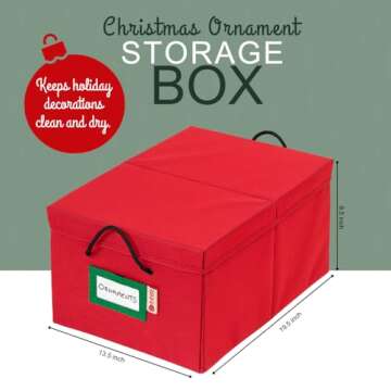 HOLDN’ STORAGE Christmas Ornament Storage Box with Dividers, Holds 72 Ornaments (3 Inch), Large Ball Storage Container with 3 Removable Trays, Durable and Portable - Red