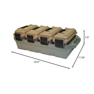 MTM AC4C 4- can Ammo Crate, Convenient size, Stackable, easy carry and transport of 30 caliber ammo, Rugged tactical carrying crate, USA Made, 23.6"L x 11.25"W x 7.5"H, Brown