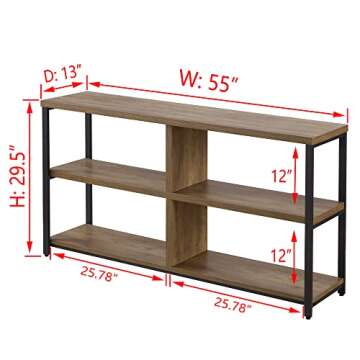 FOLUBAN Console Tables for Entryway, Rustic Wood and Metal Sofa Table, Hallway Tables with Storage Shelves for Living Room, Oak 55 inch