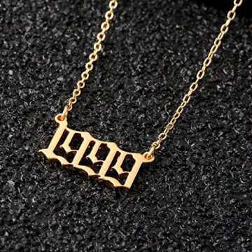 M MOOHAM Birth Year Necklace for Women, Gold 1999 Necklace Old English Birth Year Number Pendant Necklace for Women Birthday Gifts