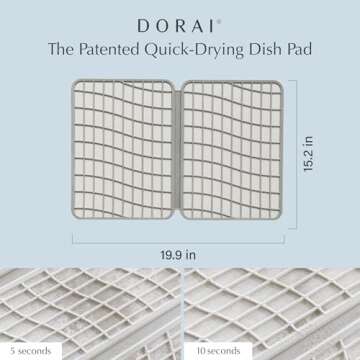 Dorai Home Large Dish Pad 40% More Drying Space | Eco-Friendly Stone Drying Mat for Kitchen Counter | Quick Drying & Highly Absorbent Dish Drying Mat | 24.6" x 16.5" (Sandstone)