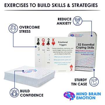 Mind Brain Emotion 52 Essential Coping Skills Cards - Self Care Exercises for Stress and Social Anxiety Relief - Resilience, Emotional Agility, Confidence Therapy Games for Teens, Adults