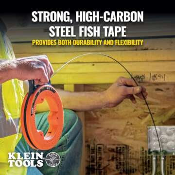 Klein Tools 56331 50-Foot Electrical Fish Tape, Steel Wire Puller with Double Loop Tip, Optimized Housing and Handle, 1/8-Inch