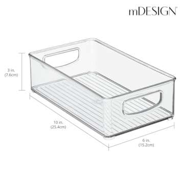 mDesign Small Plastic Office Storage Container Bins w/Handles for Organization in Filing Cabinet, Closet Shelf, Desk Drawers, Organizer for Notes, Pens, Pencils - Ligne Collection, 4 Pack - Clear