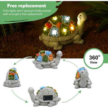 Nacome Solar Garden Outdoor Statues Turtle with Succulent and 7 LED Lights - Lawn Decor Tortoise Statue for Patio, Balcony, Yard Ornament - Unique Housewarming Gifts