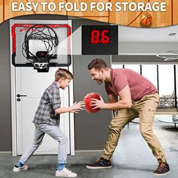 Basketball Hoop Indoor for Kids 16.5" X 12.5" - Automatic Scoring Basketball Hoop Mini Basketball Hoop for Door with 2 Balls，Basketball Toy for Kids Boys Teens，Perfectly for A Basketball Lover as Gift