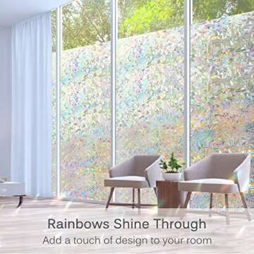 Volcanics Window Privacy Film Static Window Clings Vinyl 3D Window Decals Window Stickers Rainbow Window Film for Glass Door Heat Control Anti UV 35.4 x 98.4 Inches